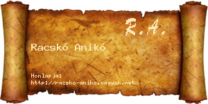 Racskó Anikó névjegykártya